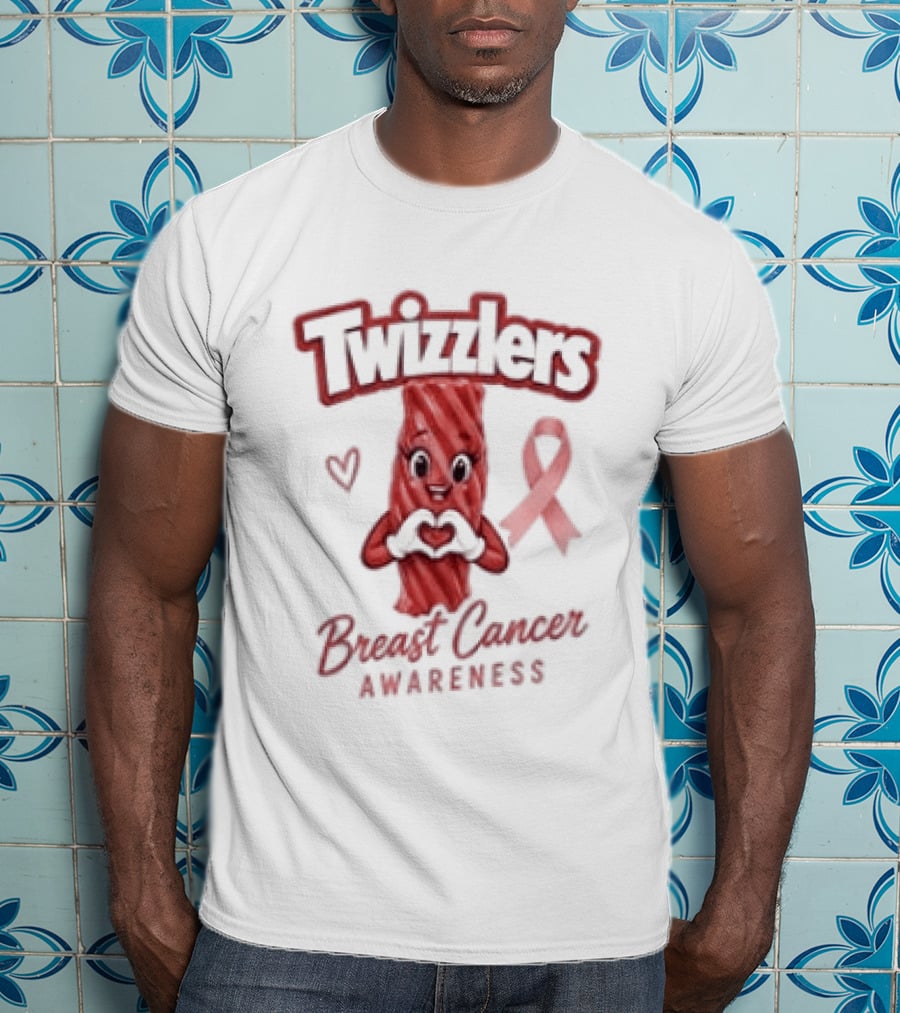 Twizzlers Red Candy Heart Pink Ribbon Breast Cancer Awareness T-Shirt