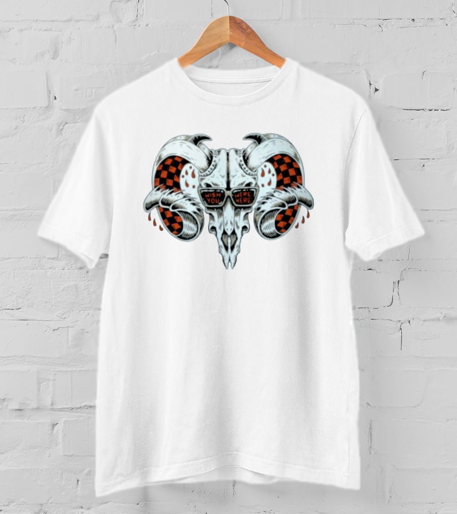 Wish You Were Here Ram Skull Pink Floyd Sunglasses Checkerboard T-Shirt