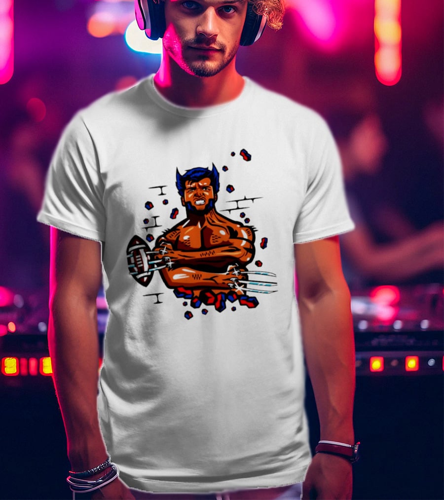 Marvel Wolverine Football Caricature Bold Comic T-Shirt