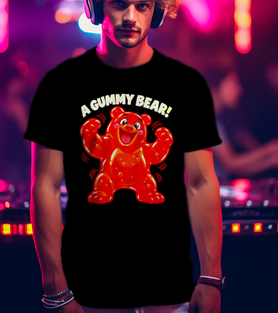 A Gummy Bear Candy Cartoon Enthusiastic Red Bear With Cheery Expression T-Shirt