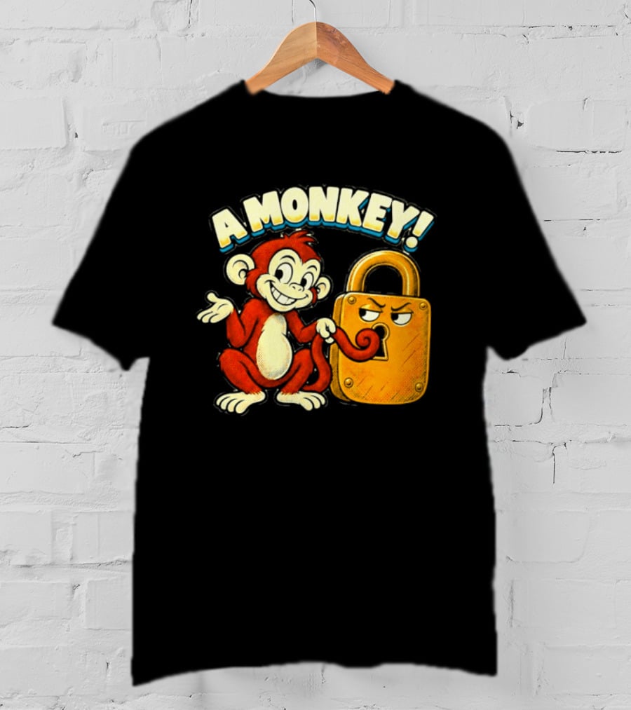A Monkey And Padlock Playful Cartoon T-Shirt