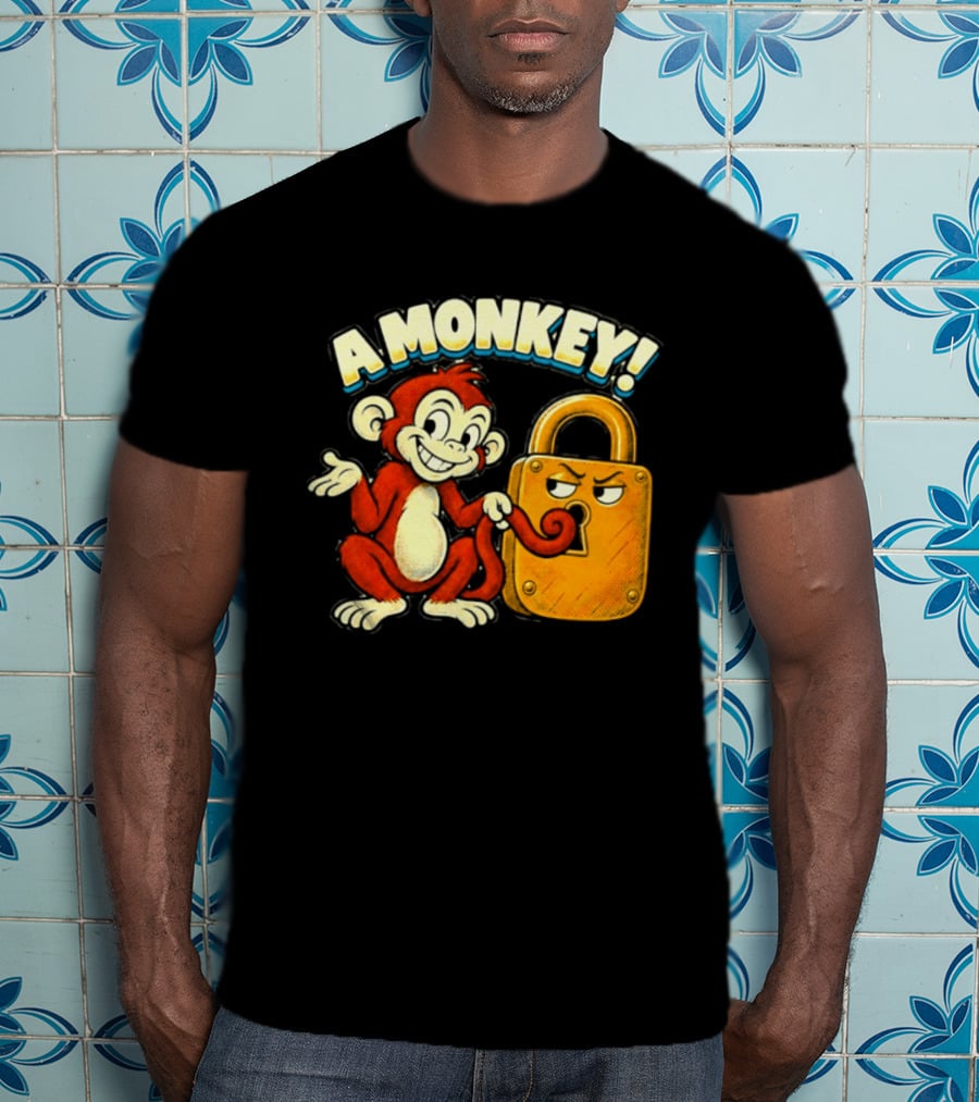A Monkey And Padlock Playful Cartoon T-Shirt