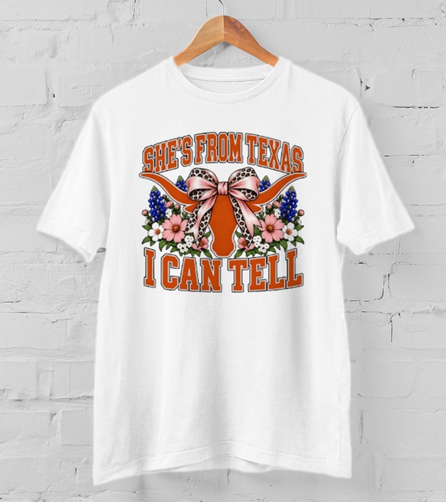 She's From Texas I Can Tell Longhorn Floral Bow T-Shirt