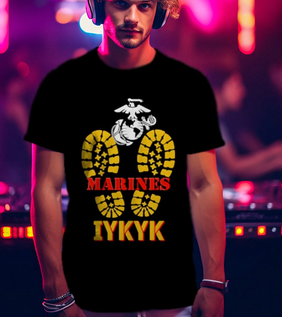 Marines IYKYK USMC Eagle Globe Anchor Boot Print T-Shirt