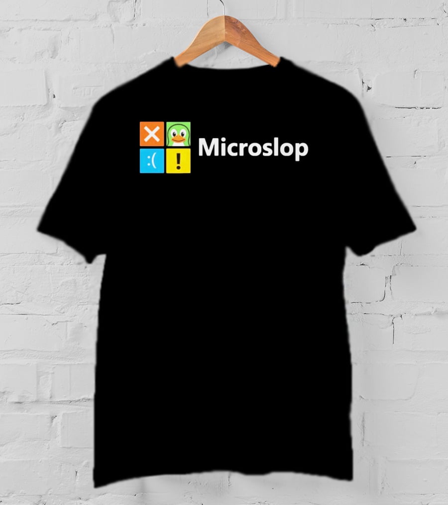 Microslop Parody Tech Developer Icons Linux Microsoft Windows T-Shirt