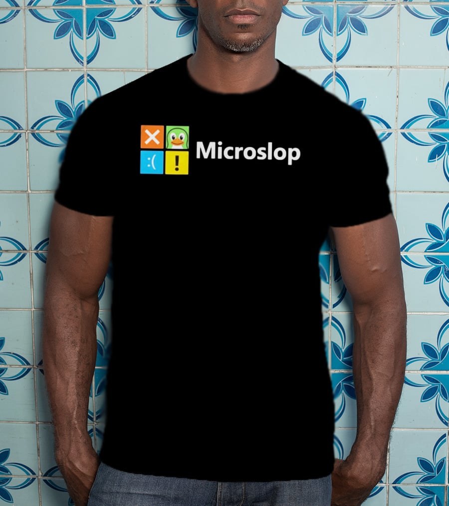 Microslop Parody Tech Developer Icons Linux Microsoft Windows T-Shirt