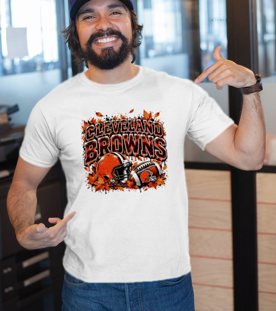 Cleveland Browns Football Helmet Autumn Leaves Halloween 2026 T-Shirt