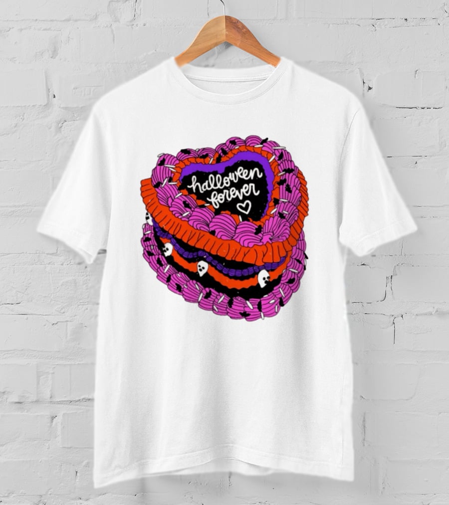 Halloween Forever Heart Cake Spooky Goth Aesthetic Skeleton Decor T-Shirt