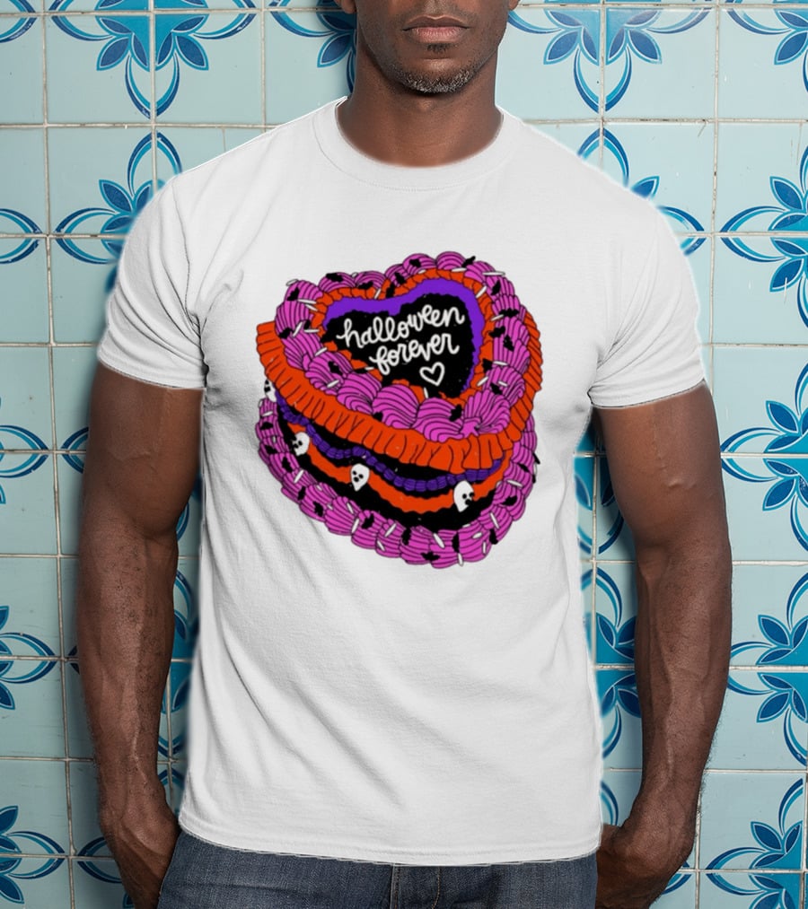 Halloween Forever Heart Cake Spooky Goth Aesthetic Skeleton Decor T-Shirt