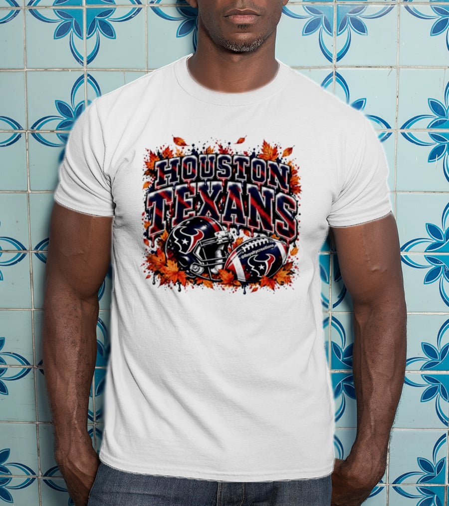 Houston Texans Football Helmet Autumn Leaves 2026 T-Shirt