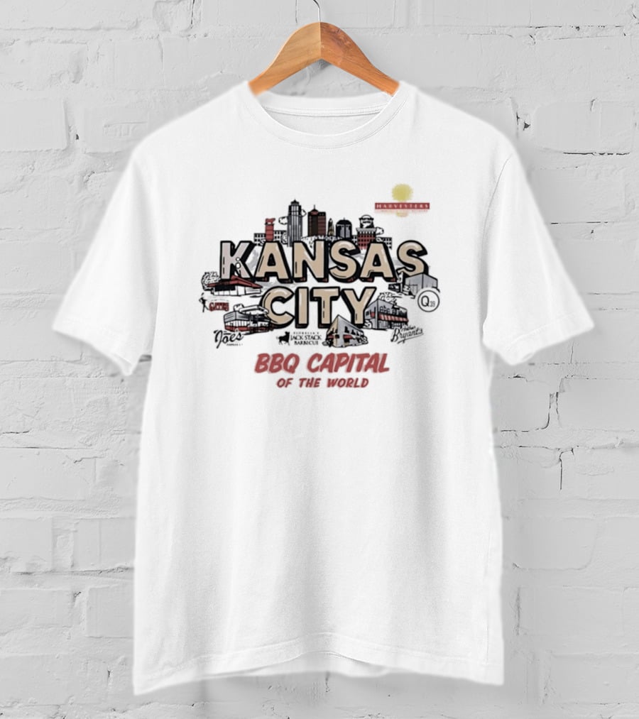 Kansas City BBQ Capital Of The World Skyline Retro Sun T-Shirt