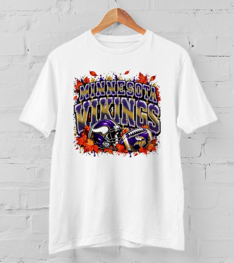 Minnesota Vikings Football Helmet Autumn Leaves Halloween 2026 T-Shirt