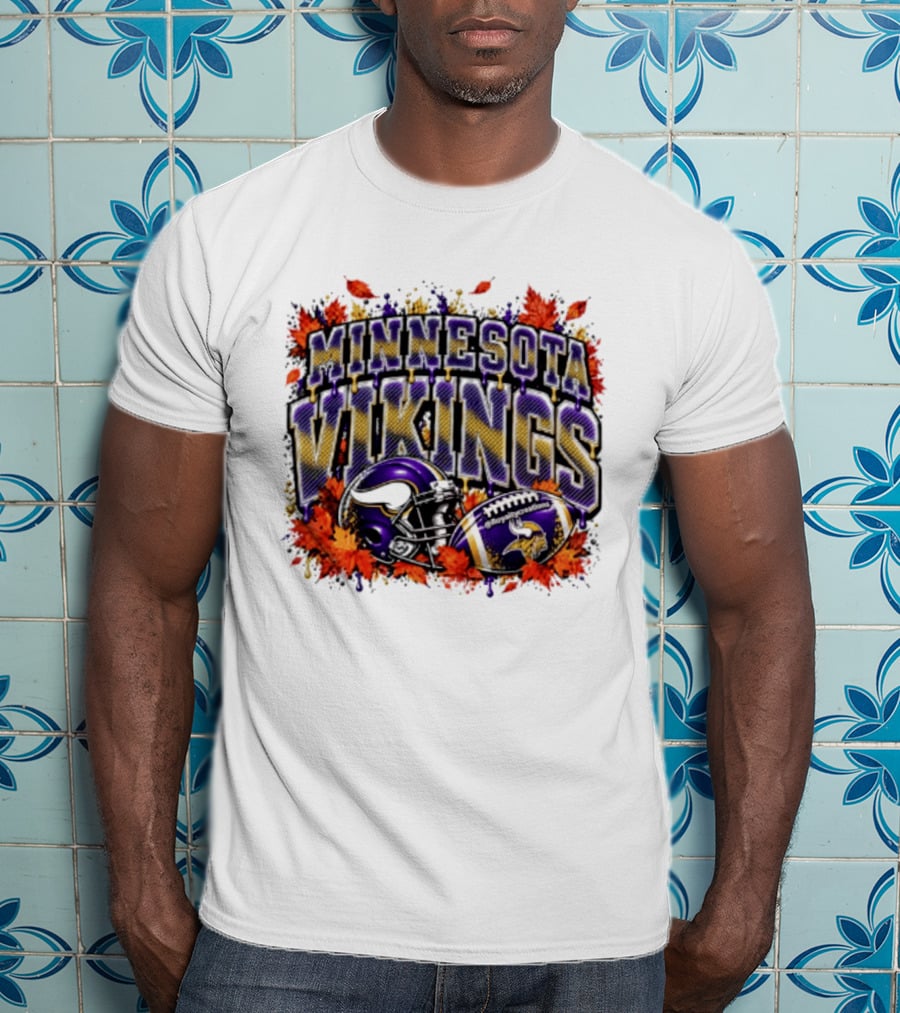 Minnesota Vikings Football Helmet Autumn Leaves Halloween 2026 T-Shirt