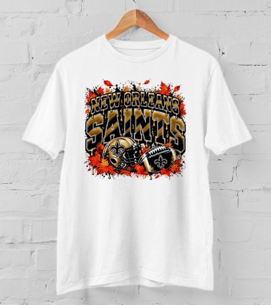New Orleans Saints Football Helmet Autumn Leaves Halloween 2026 T-Shirt