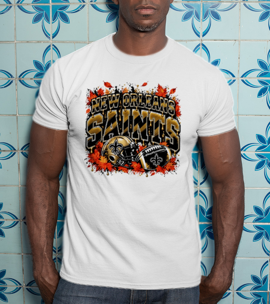 New Orleans Saints Football Helmet Autumn Leaves Halloween 2026 T-Shirt
