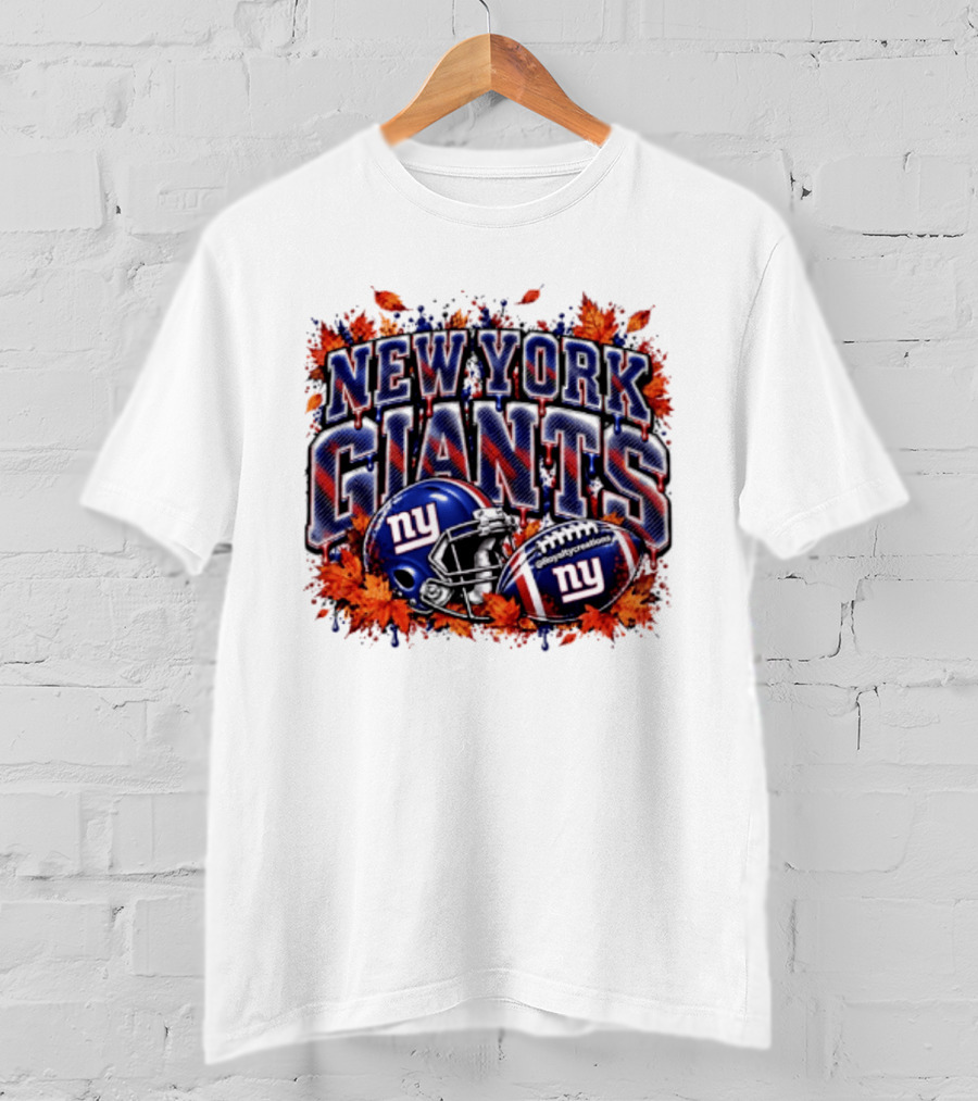 New York Giants Football Helmet Autumn Leaves Halloween 2026 T-Shirt