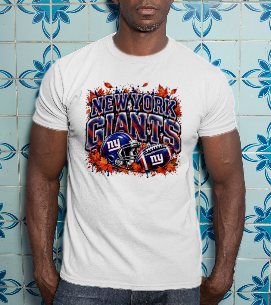 New York Giants Football Helmet Autumn Leaves Halloween 2026 T-Shirt