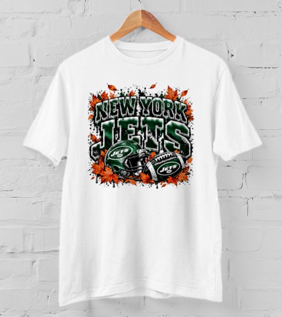 New York Jets Football Helmet Autumn Leaves Halloween 2026 T-Shirt