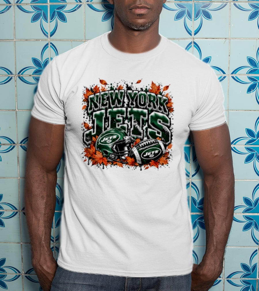 New York Jets Football Helmet Autumn Leaves Halloween 2026 T-Shirt