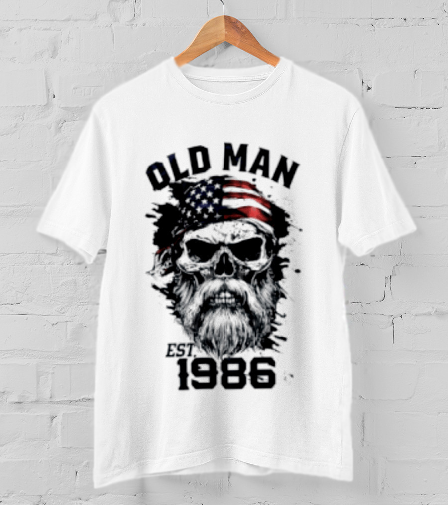 Old Man Est 1986 Skull American Flag Bandana T-Shirt