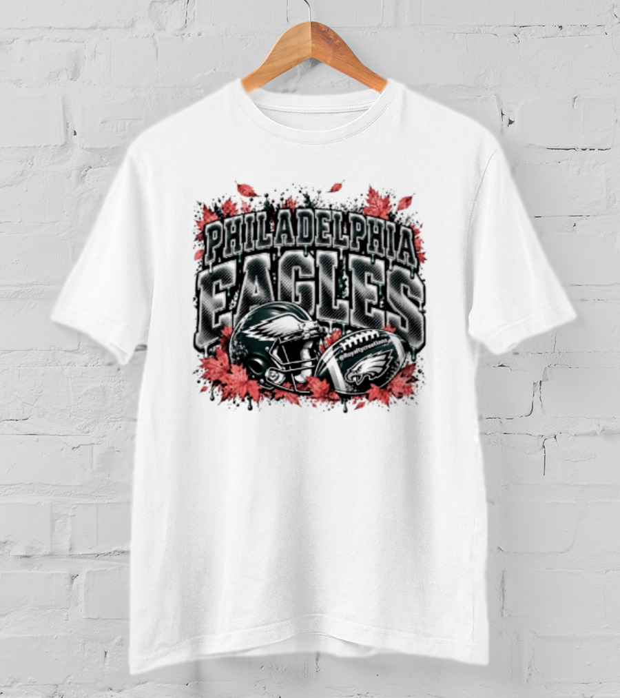 Philadelphia Eagles Football Helmet Autumn Leaves Halloween 2026 T-Shirt