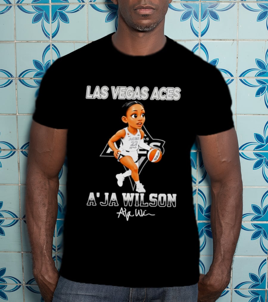 Las Vegas Aces A'ja Wilson Cartoon Basketball Player WNBA T-Shirt