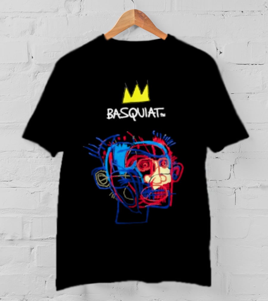 Basquiat Crown Street Face Art With Yellow Crown T-Shirt