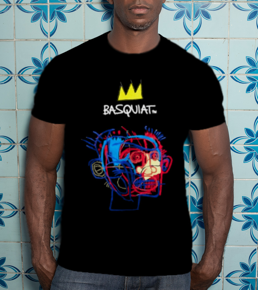 Basquiat Crown Street Face Art With Yellow Crown T-Shirt