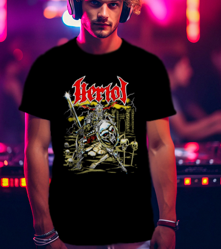 Herol Fantasy Knight Skull Shield Sword Adventure T-Shirt