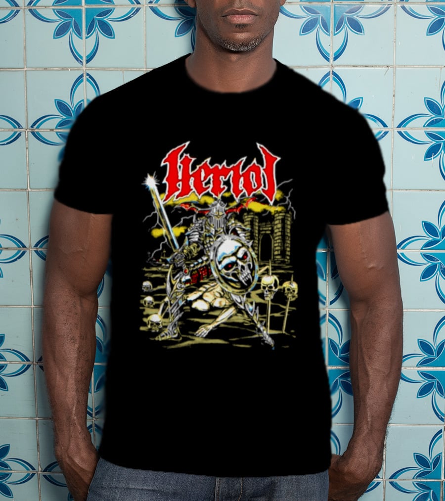 Herol Fantasy Knight Skull Shield Sword Adventure T-Shirt