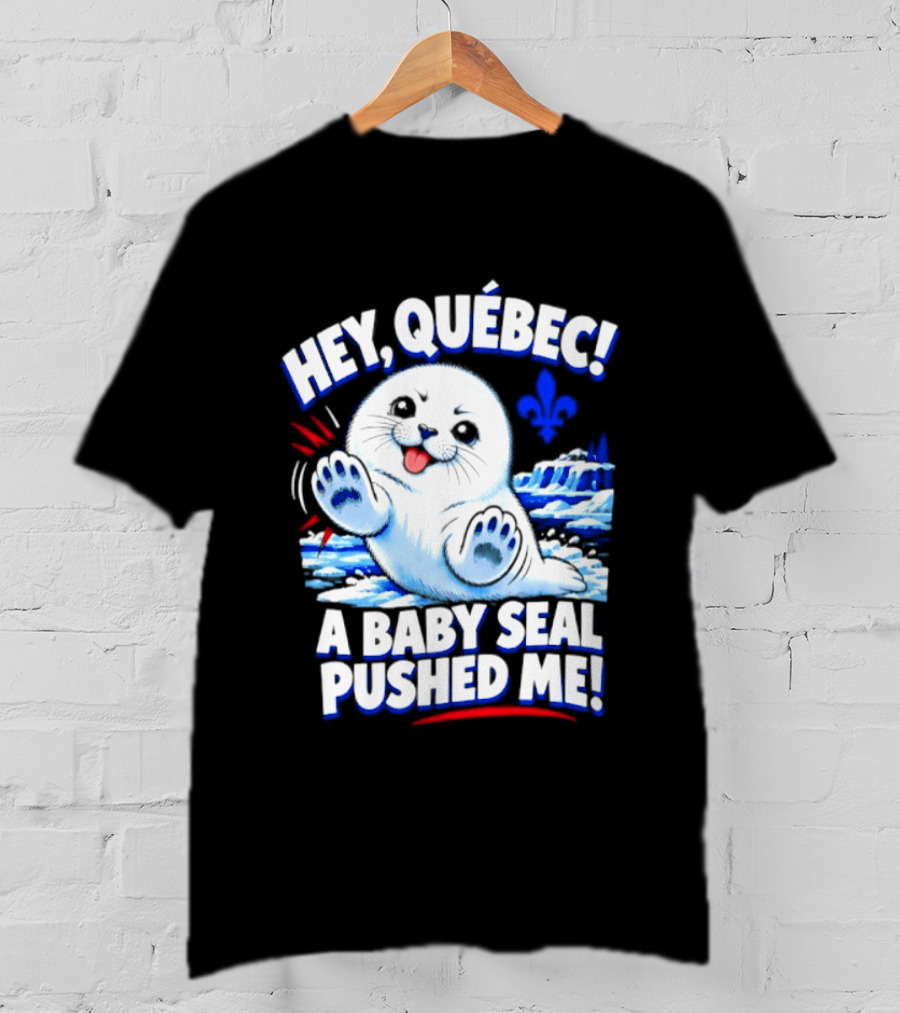 Hey Quebec A Baby Seal Pushed Me Cute Harp Seal Iceberg Splash T-Shirt