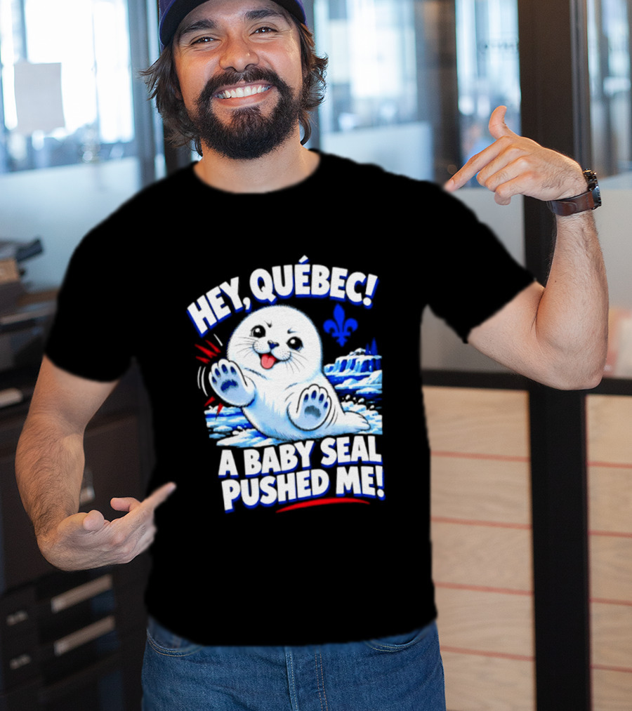 Hey Quebec A Baby Seal Pushed Me Cute Harp Seal Iceberg Splash T-Shirt