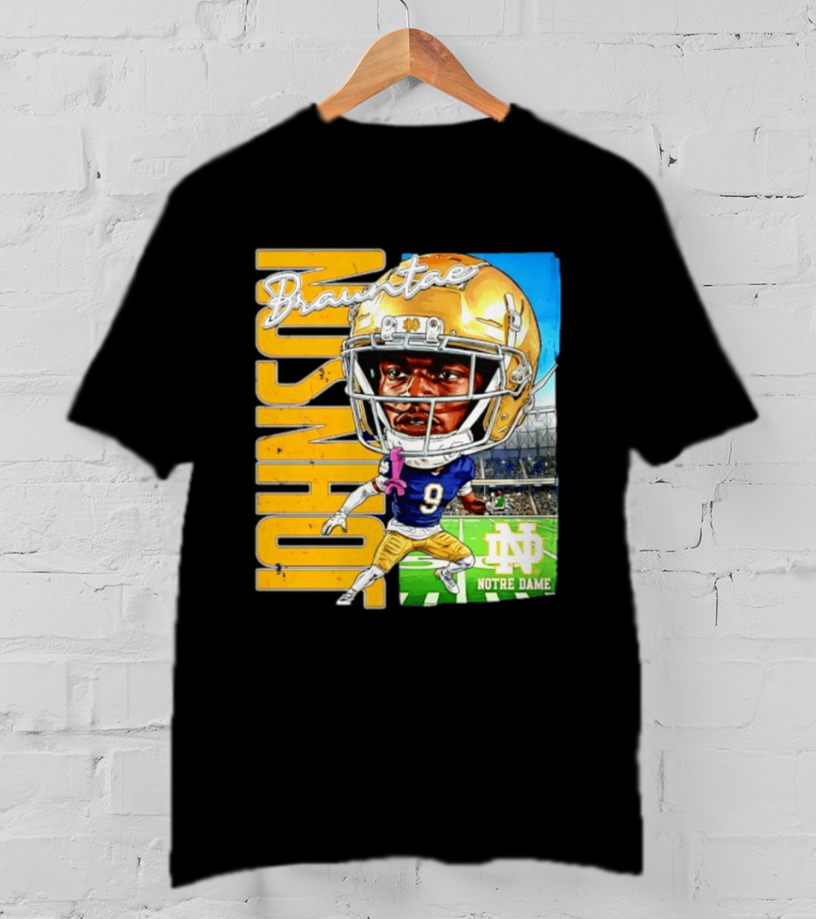 Notre Dame NCAA Football Brauntae Johnson 9 Caricature T-Shirt