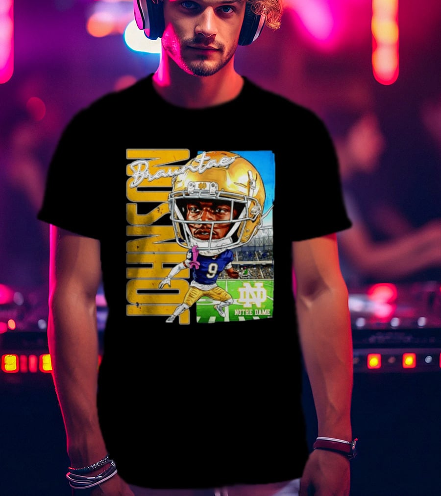 Notre Dame NCAA Football Brauntae Johnson 9 Caricature T-Shirt