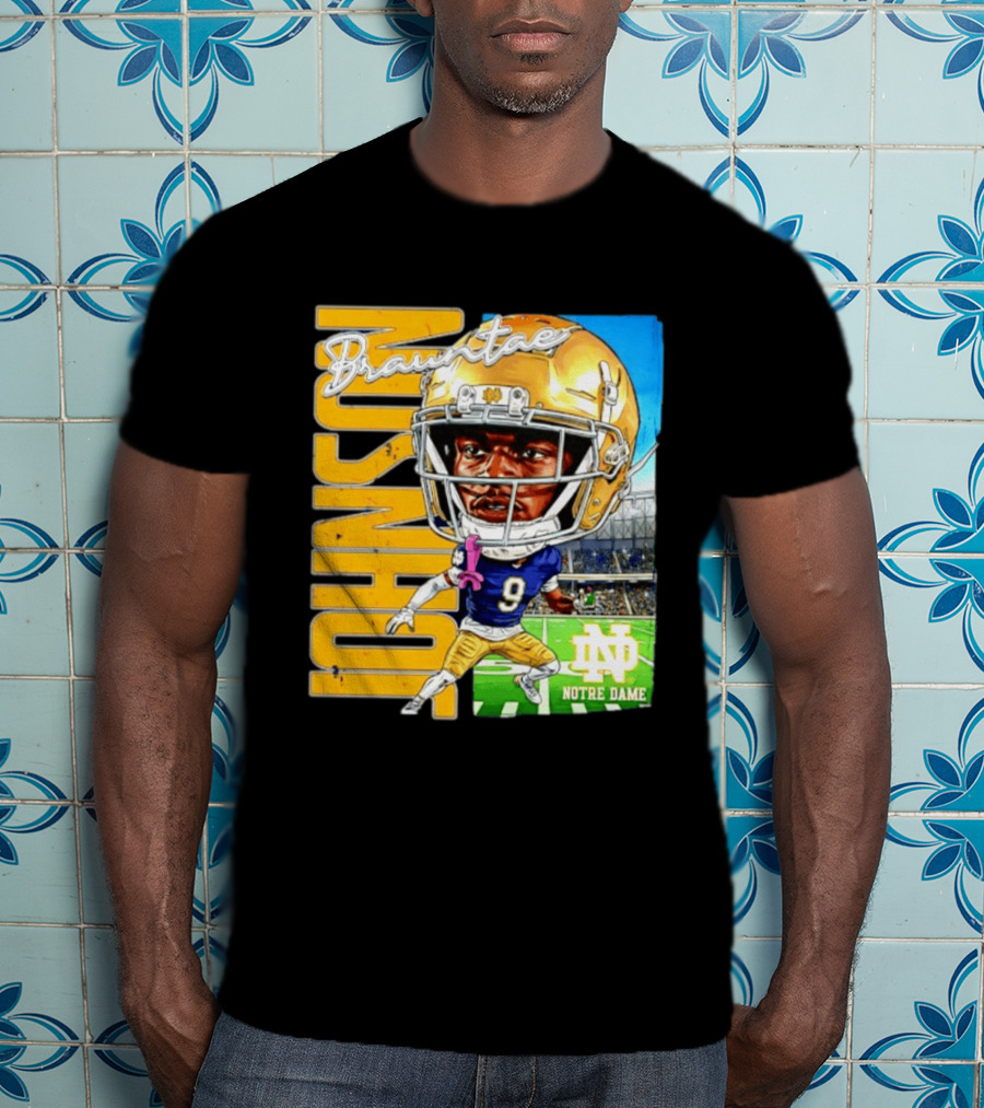 Notre Dame NCAA Football Brauntae Johnson 9 Caricature T-Shirt