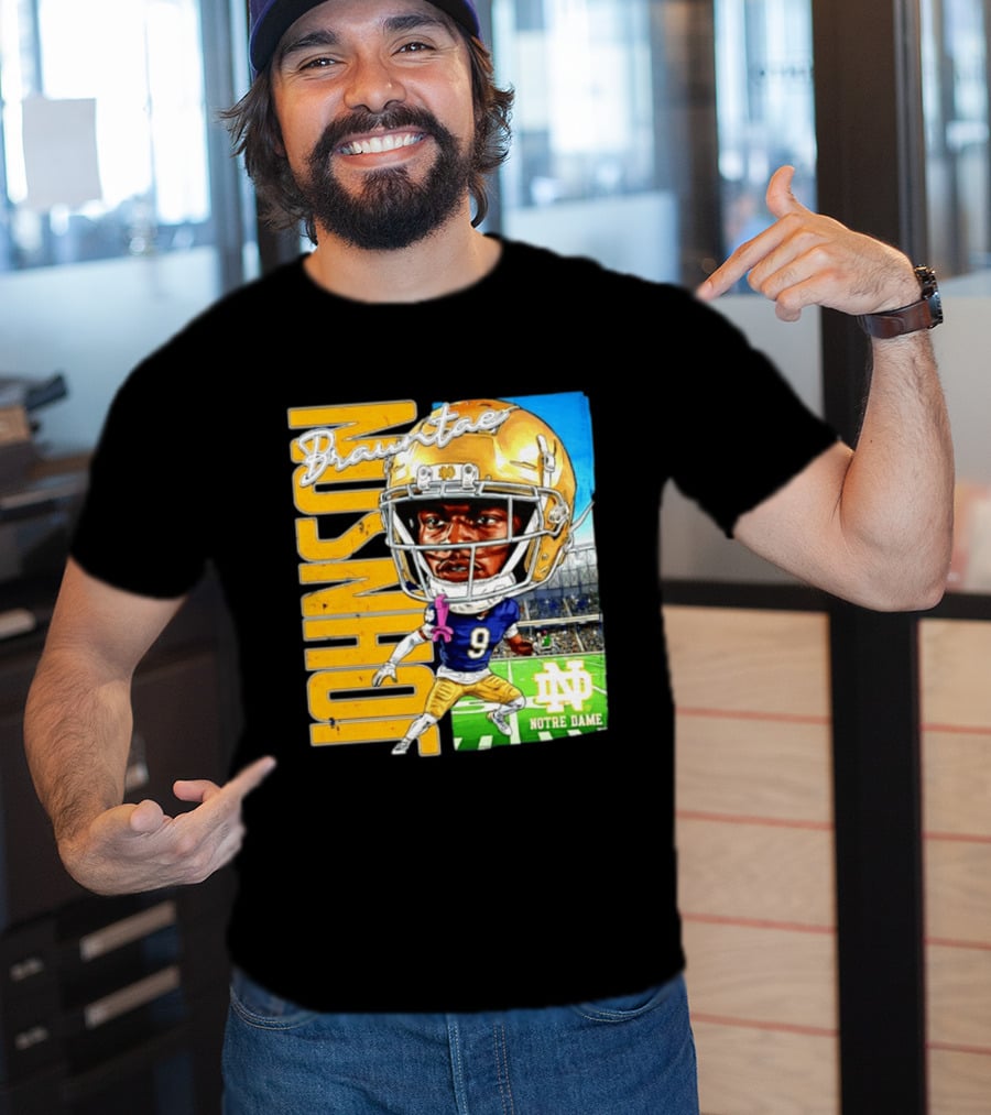 Notre Dame NCAA Football Brauntae Johnson 9 Caricature T-Shirt