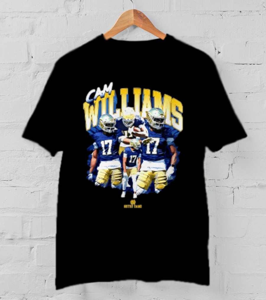Cam Williams 17 Notre Dame NCAA Football Player Multiple Action Poses T-Shirt