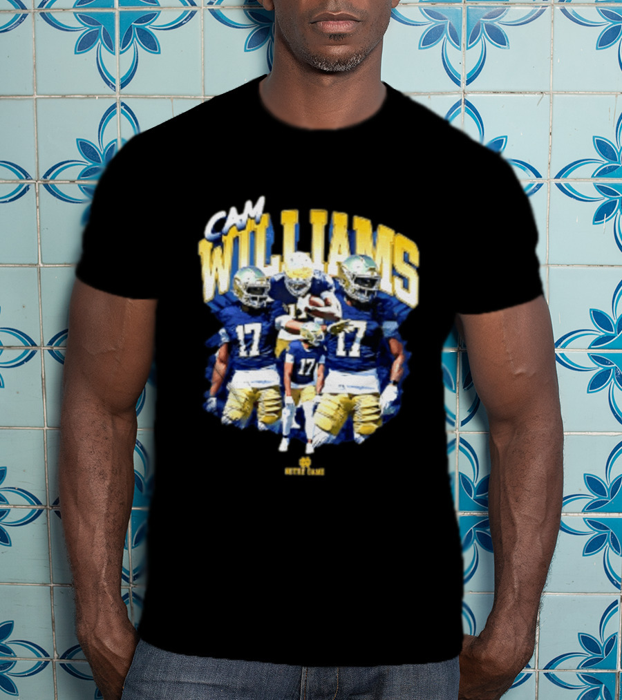 Cam Williams 17 Notre Dame NCAA Football Player Multiple Action Poses T-Shirt