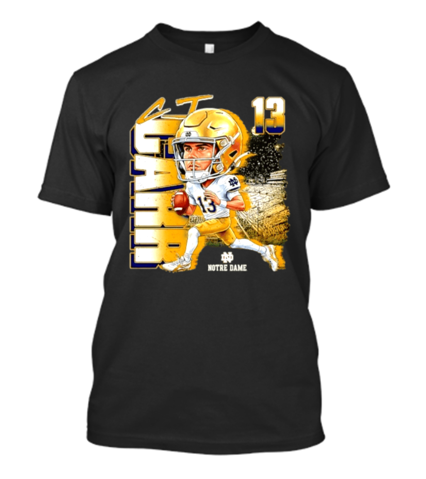 CJ Carr 13 Notre Dame Fighting Irish Football Player Caricature T-Shirt