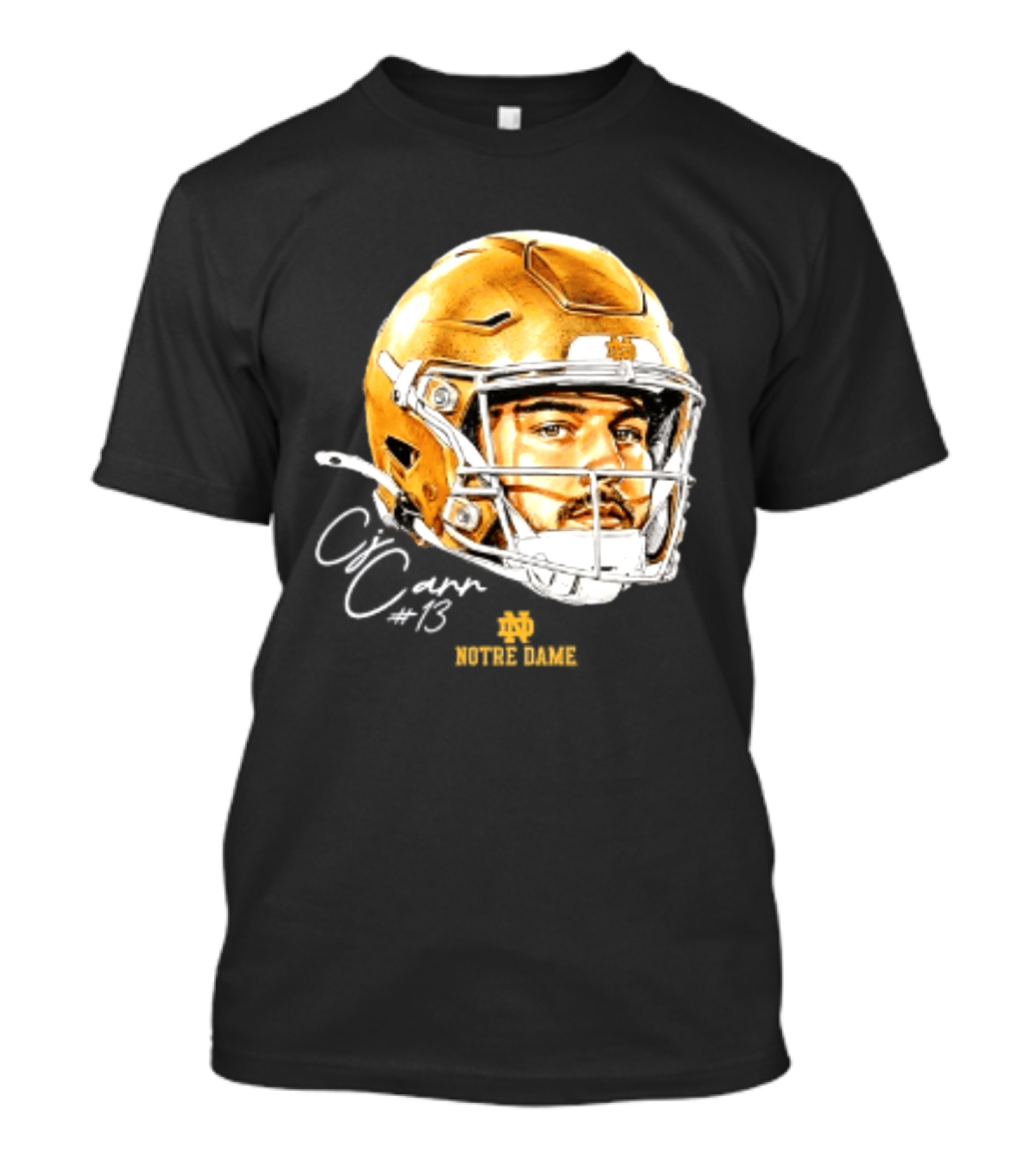 Notre Dame Football CJ Carr 13 NCAA Swag Helmet T-Shirt