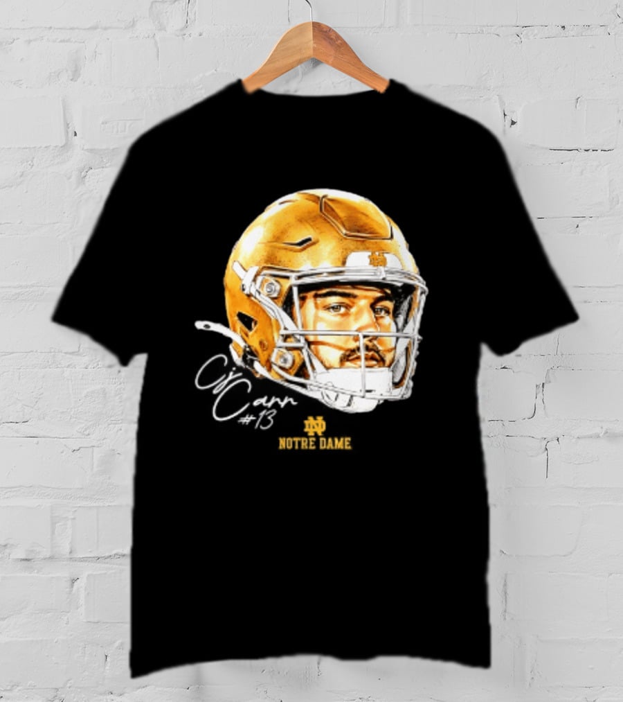 Notre Dame Football CJ Carr 13 NCAA Swag Helmet T-Shirt