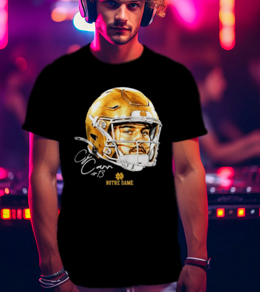 Notre Dame Football CJ Carr 13 NCAA Swag Helmet T-Shirt