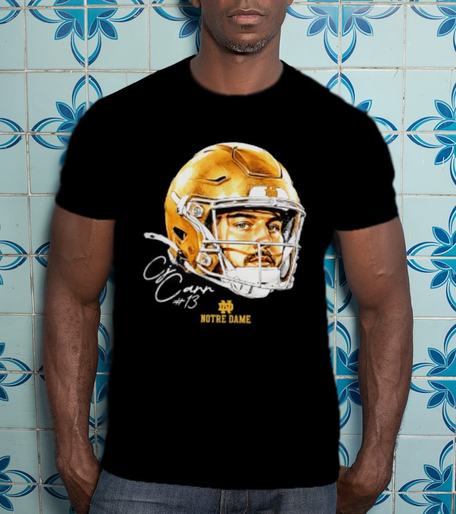 Notre Dame Football CJ Carr 13 NCAA Swag Helmet T-Shirt