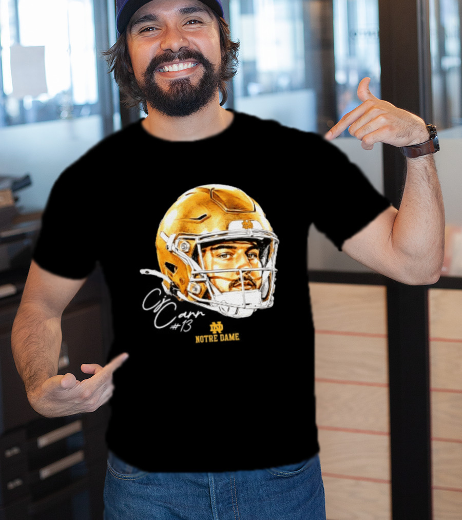Notre Dame Football CJ Carr 13 NCAA Swag Helmet T-Shirt