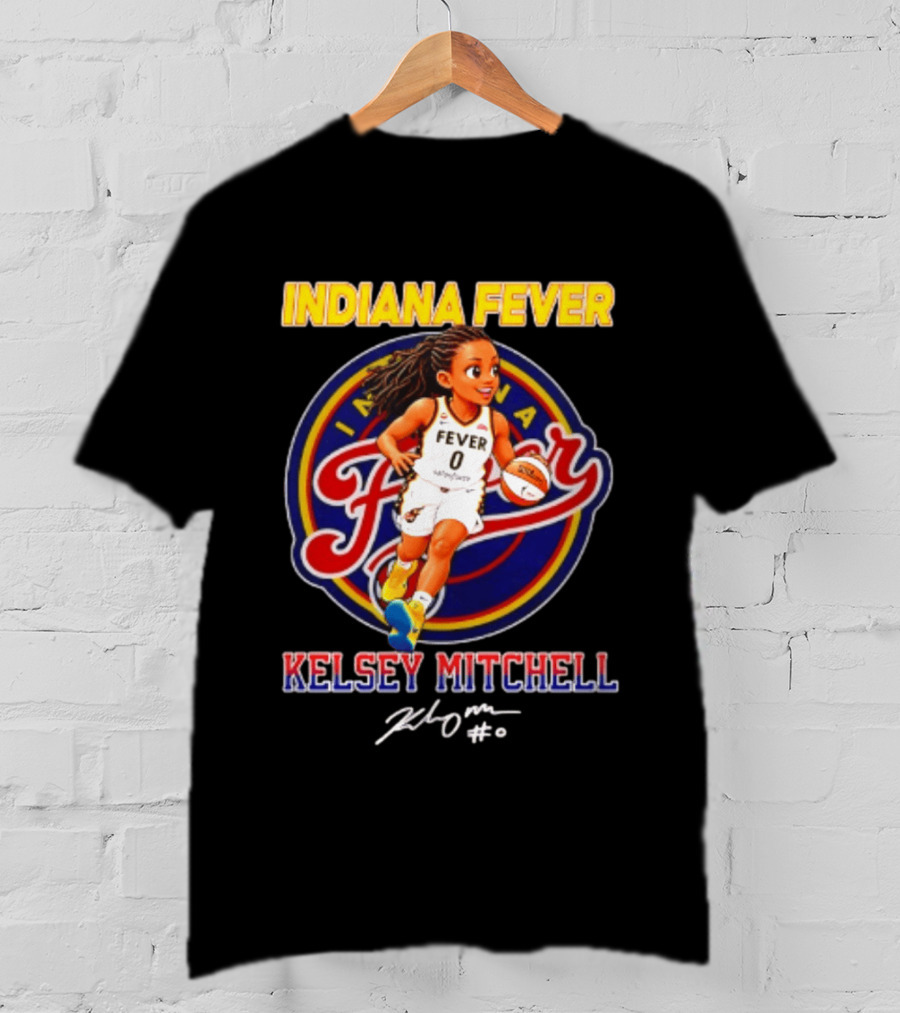 Indiana Fever Kelsey Mitchell Cartoon Basketball Player Signature T-Shirt