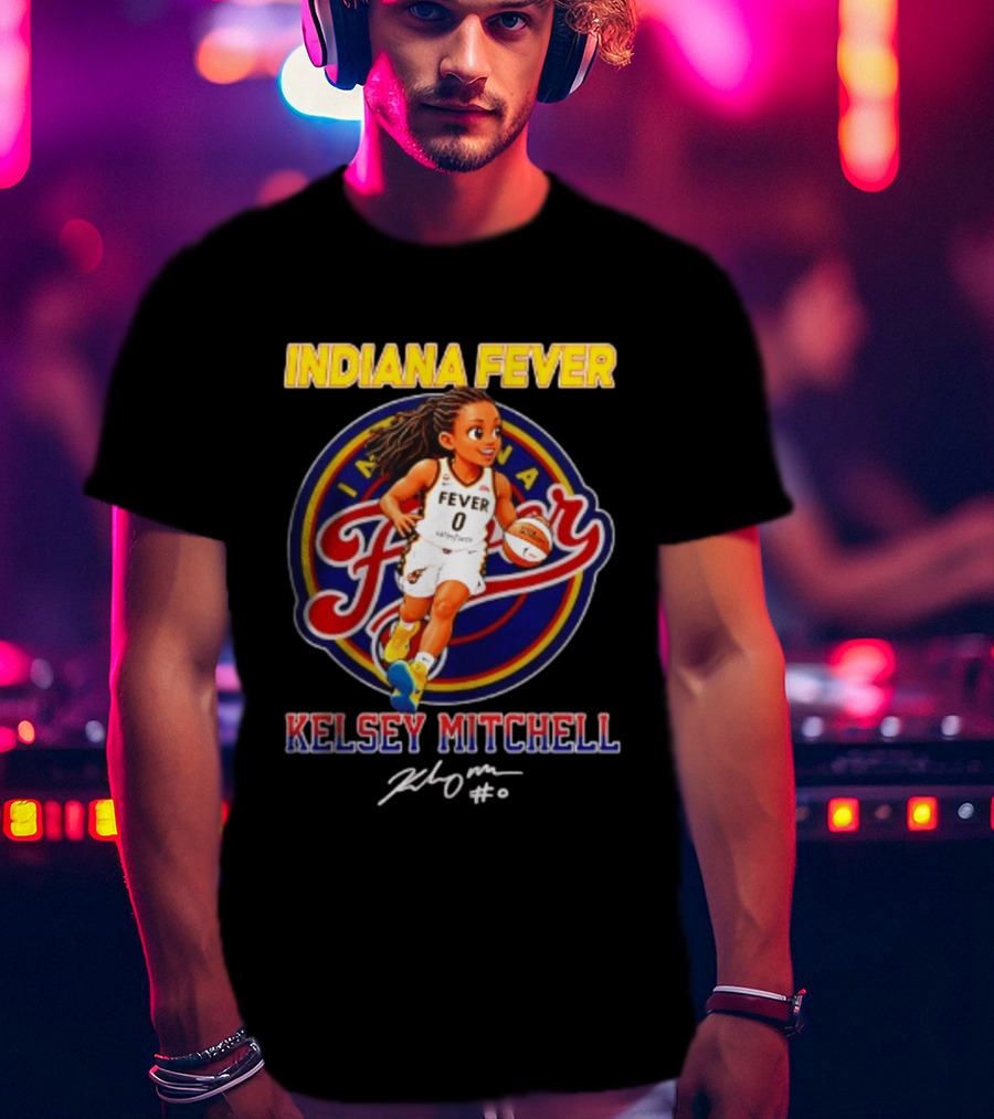 Indiana Fever Kelsey Mitchell Cartoon Basketball Player Signature T-Shirt