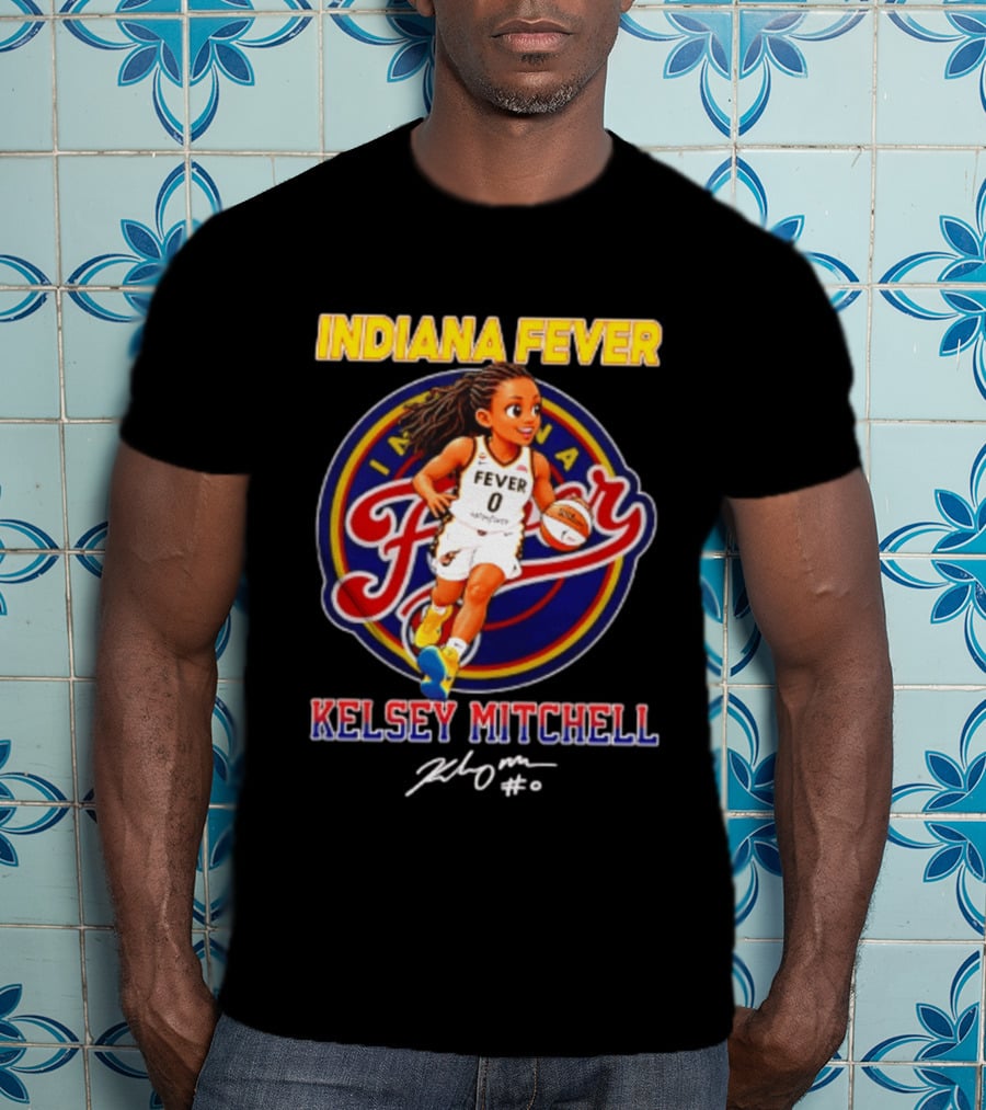 Indiana Fever Kelsey Mitchell Cartoon Basketball Player Signature T-Shirt