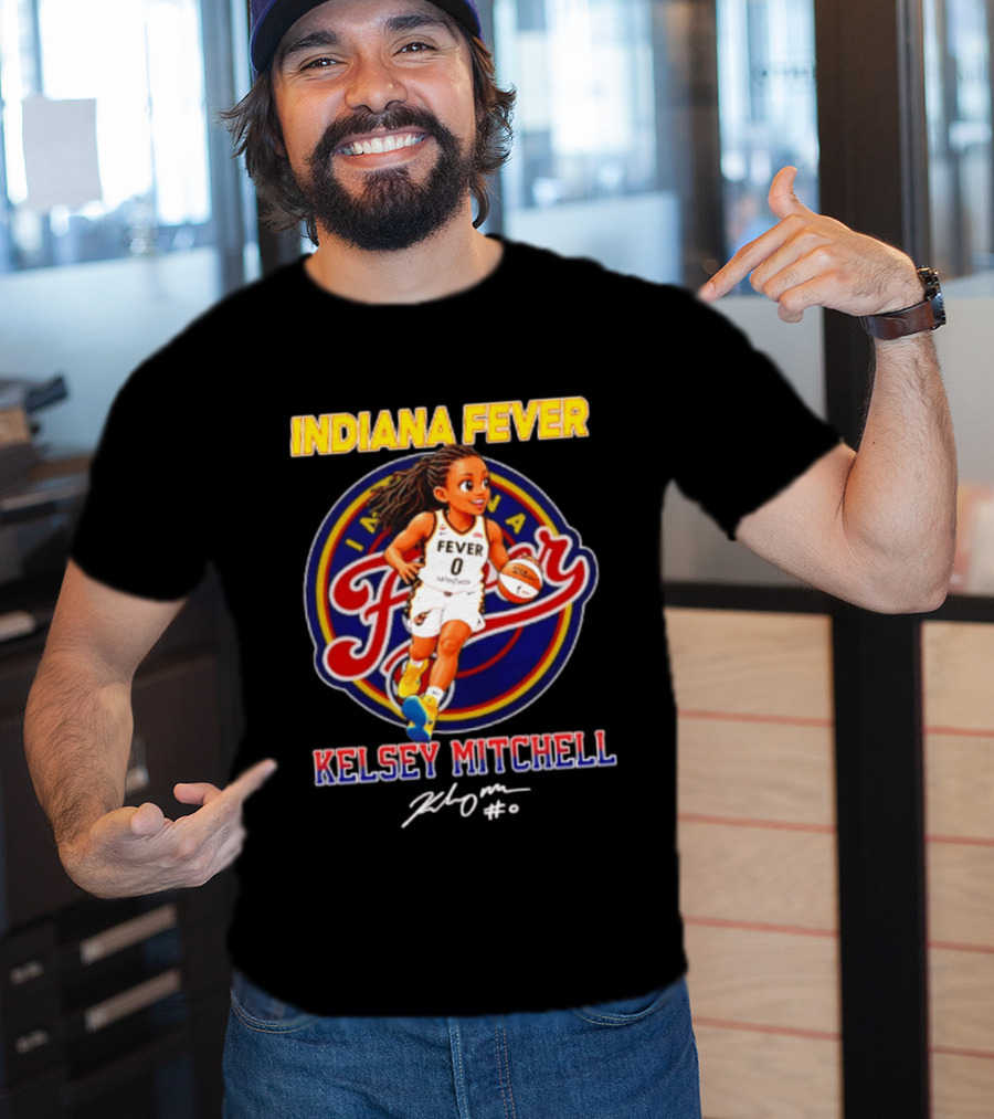Indiana Fever Kelsey Mitchell Cartoon Basketball Player Signature T-Shirt