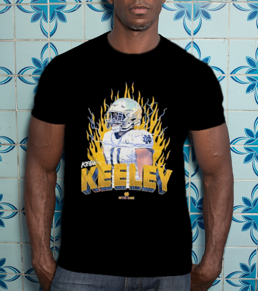 Notre Dame Football Keeley 11 NCAA Player Name Flame Burst T-Shirt