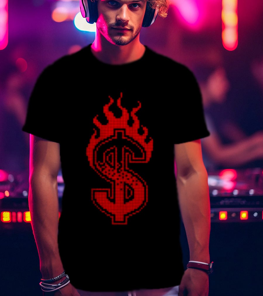 Lambrini Girls Band Store No Refunds Baby Black Flaming Dollar Sign T-Shirt